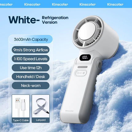 Foldable Ice-Cool Fan - 3600mAh for 6H, 100 Speeds + Lanyard.