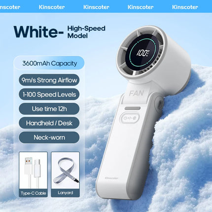 Foldable Ice-Cool Fan - 3600mAh for 6H, 100 Speeds + Lanyard.