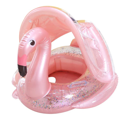Rooxin Flamingo Swimming Circle Baby Infant Float Pool Swimming Ring With Sunshade Floating Seat Summer Beach Pool Swim Tube