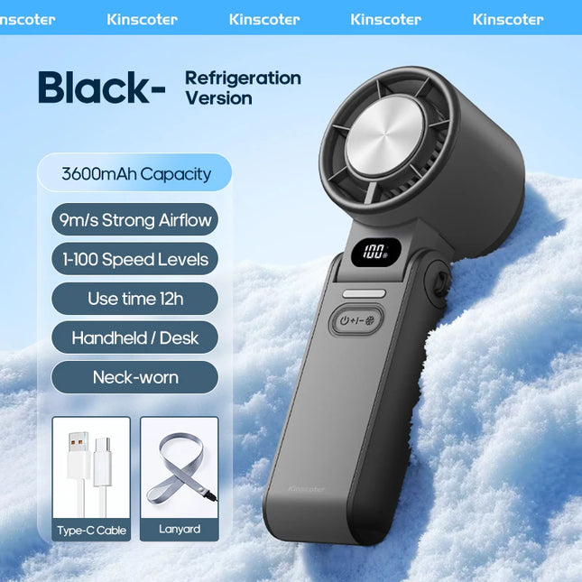 Foldable Ice-Cool Fan - 3600mAh for 6H, 100 Speeds + Lanyard.