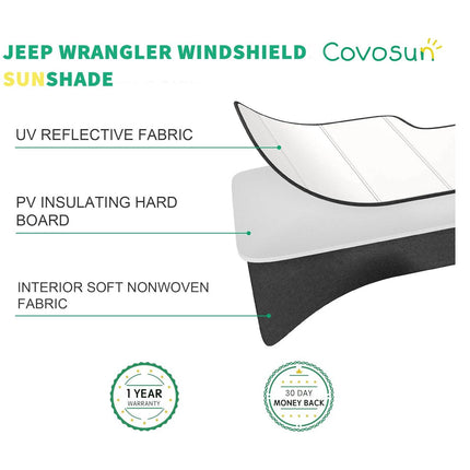 Covosun Windshield Sun Shade for Jeep Wrangler JL 2018-2025,Sunshade for Gladiator 2020-2025. Premium Foldable Sun Visor Front Window Sunshade