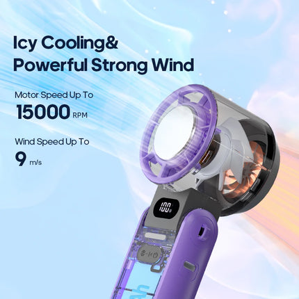 Foldable Ice-Cool Fan - 3600mAh for 6H, 100 Speeds + Lanyard.