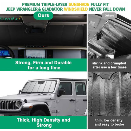 Covosun Windshield Sun Shade for Jeep Wrangler JL 2018-2025,Sunshade for Gladiator 2020-2025. Premium Foldable Sun Visor Front Window Sunshade