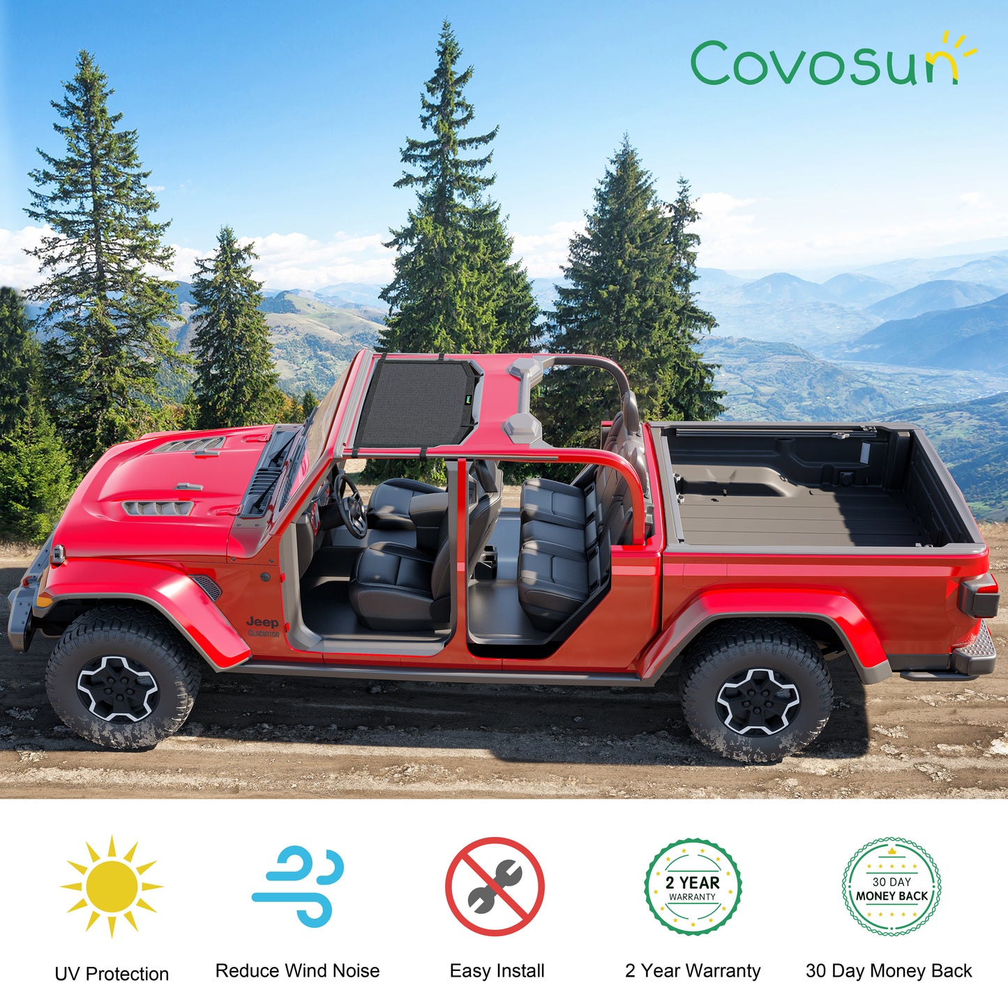 Covosun Jeep Gladiator Sun Shade, Convenient & Customizable Mesh Soft Top for Jeep Gladiator(2018-Current), Jeep Gladiator(JT) Accessories for Summer Trips