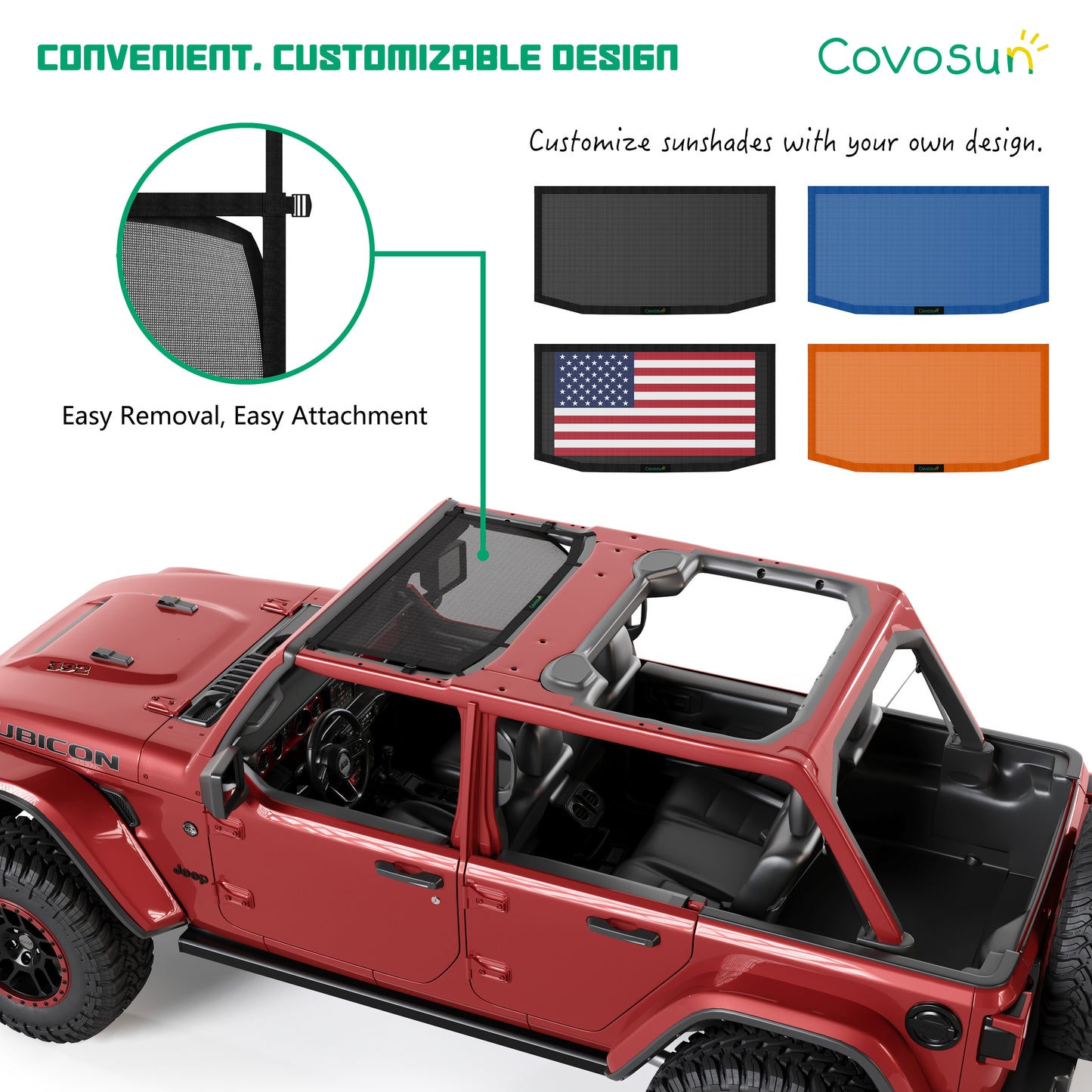 Covosun Sunshade Jeep Wrangler JL&JLU(2018-Current) 2 Door and 4 Door Front, 2023 Convenient & Custom Mesh Soft Top for Jeep JL Sport, Sport S, Sahara, Rubicon