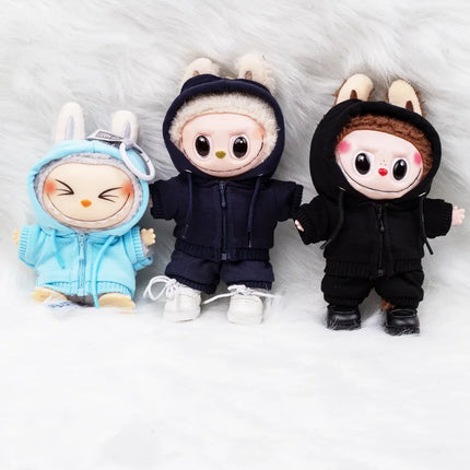 Stylish Hooded Zipper Sweatshirt Outfit Set  for 15-17cm Labubu Dolls