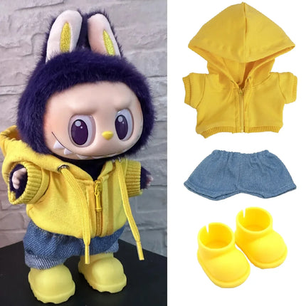 Stylish Hooded Zipper Sweatshirt Outfit Set  for 15-17cm Labubu Dolls