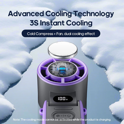 Foldable Ice-Cool Fan - 3600mAh for 6H, 100 Speeds + Lanyard.