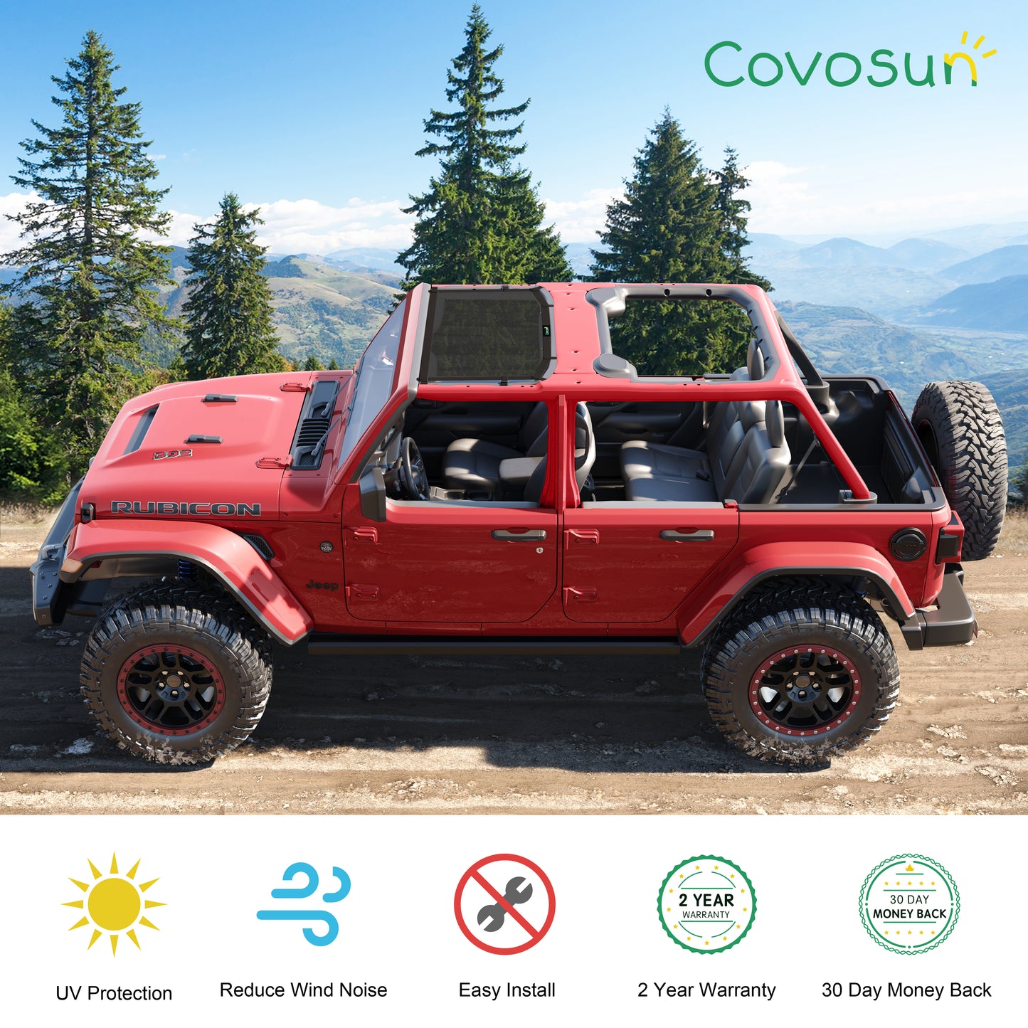 Covosun Sunshade Jeep Wrangler JL&JLU(2018-Current) 2 Door and 4 Door Front, 2023 Convenient & Custom Mesh Soft Top for Jeep JL Sport, Sport S, Sahara, Rubicon