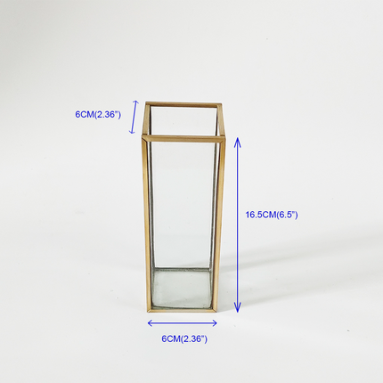 A 0.5L tall and slender square desktop glass vase with gold - inlaid edges, no welding points, and waterproof, suitable for Valentine's Day, Mother's Day, and Christmas.