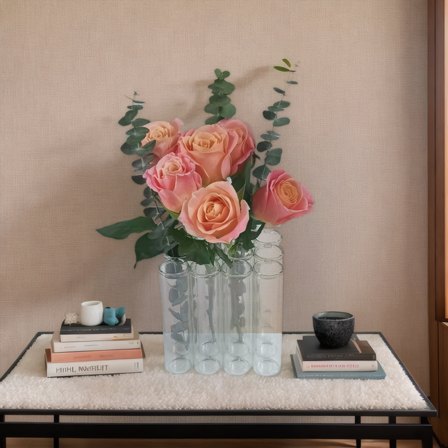 A set of 16 connected tube vases